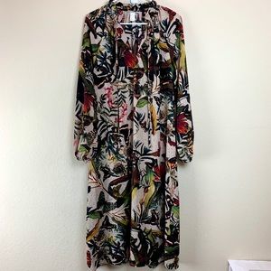 H&M Balloon Sleeve Midi Dress Floral Animal Print